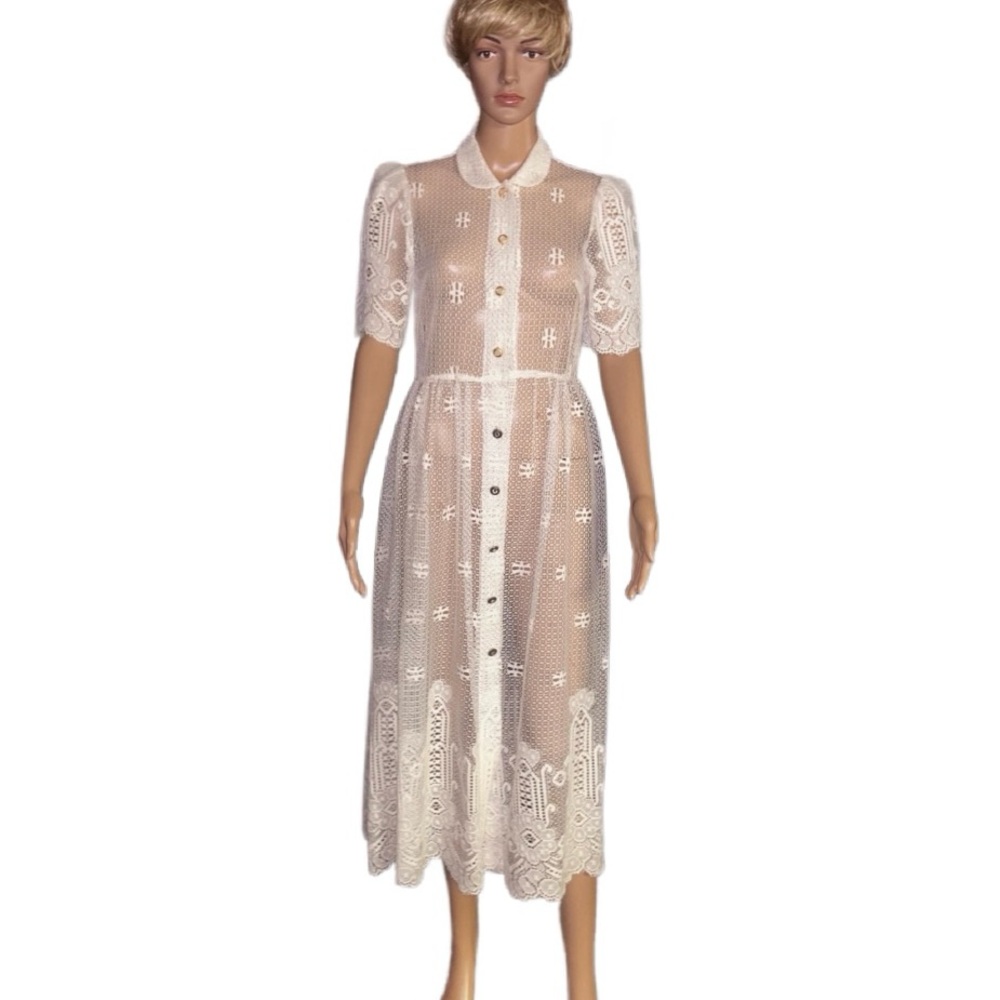 Vintage (1960’s) USA ~ Size 6 ~ Net Floral Lace Edwardian Embroidery Sexy Dress - Picture 1 of 16